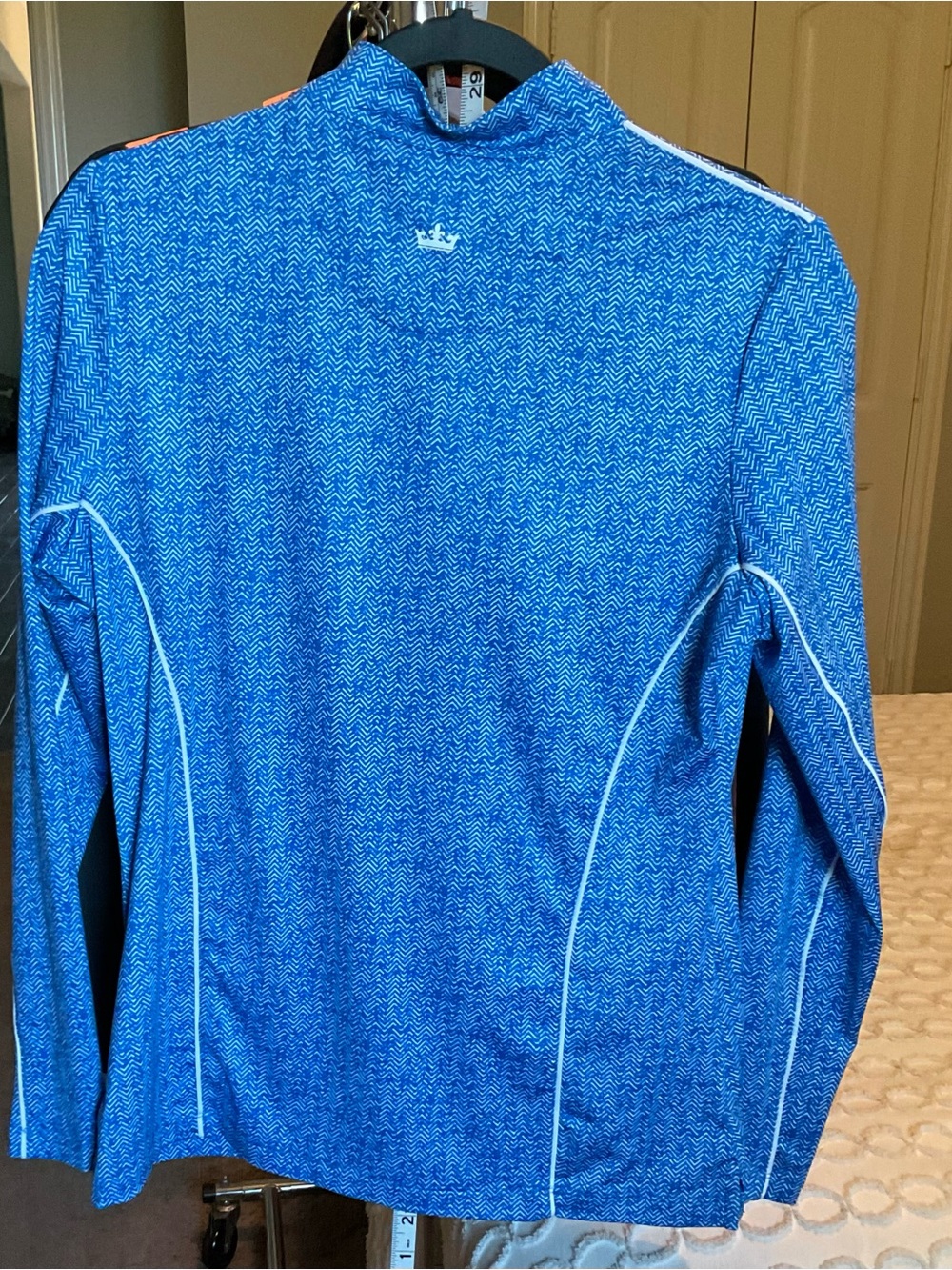 Peter Millar Blue Long-Sleeve Performance Top with White Piping